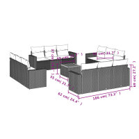 vidaXL 13-tlg. Garten-Sofagarnitur mit Kissen Schwarz Poly Rattan