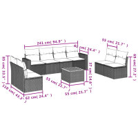 vidaXL 9-tlg. Garten-Sofagarnitur mit Kissen Schwarz Poly Rattan