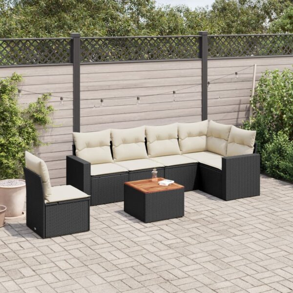 vidaXL 7-tlg. Garten-Sofagarnitur mit Kissen Schwarz Poly Rattan