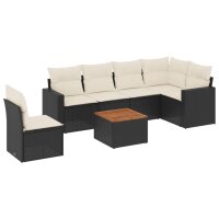 vidaXL 7-tlg. Garten-Sofagarnitur mit Kissen Schwarz Poly Rattan