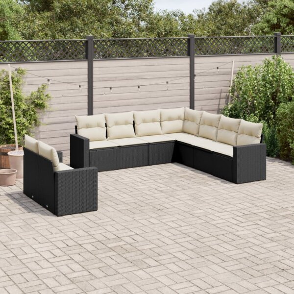 vidaXL 9-tlg. Garten-Sofagarnitur mit Kissen Schwarz Poly Rattan