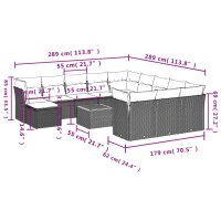 vidaXL 13-tlg. Garten-Sofagarnitur mit Kissen Schwarz Poly Rattan