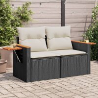 vidaXL Gartensofa mit Kissen 2-Sitzer Schwarz Poly Rattan