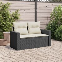 vidaXL Gartensofa mit Kissen 2-Sitzer Schwarz Poly Rattan