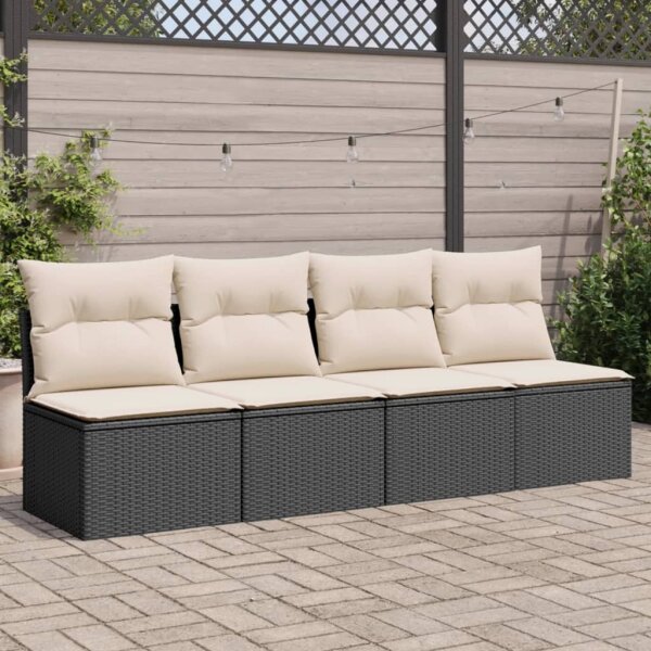 vidaXL Gartensofa mit Kissen 4-Sitzer Schwarz Poly Rattan