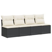 vidaXL Gartensofa mit Kissen 4-Sitzer Schwarz Poly Rattan