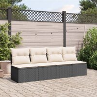 vidaXL Gartensofa mit Kissen 4-Sitzer Schwarz Poly Rattan