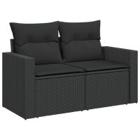 vidaXL Gartensofa mit Kissen 2-Sitzer Schwarz Poly Rattan