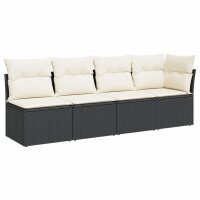 vidaXL Gartensofa mit Kissen 4-Sitzer Schwarz Poly Rattan