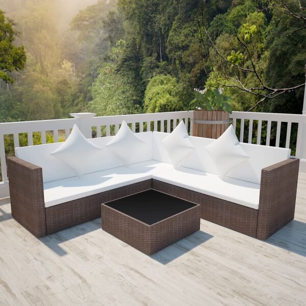 vidaXL 4-tlg. Garten-Lounge-Set mit Auflagen Poly Rattan Braun