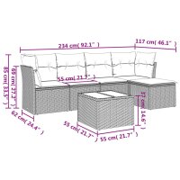 vidaXL 6-tlg. Garten-Sofagarnitur mit Kissen Schwarz Poly Rattan