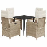 vidaXL 5-tlg. Garten-Essgruppe mit Kissen Beige Poly Rattan