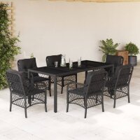 vidaXL 7-tlg. Garten-Essgruppe mit Kissen Schwarz Poly Rattan