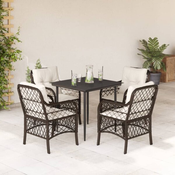 vidaXL 5-tlg. Garten-Essgruppe mit Kissen Braun Poly Rattan