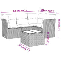 vidaXL 5-tlg. Garten-Sofagarnitur mit Kissen Schwarz Poly Rattan