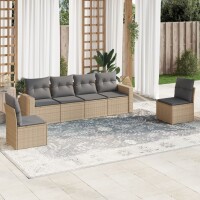 vidaXL 6-tlg. Garten-Sofagarnitur mit Kissen Beige Poly Rattan