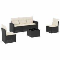 vidaXL 6-tlg. Garten-Sofagarnitur mit Kissen Schwarz Poly Rattan