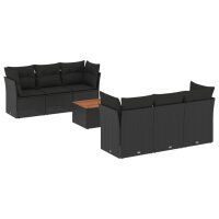 vidaXL 7-tlg. Garten-Sofagarnitur mit Kissen Schwarz Poly Rattan