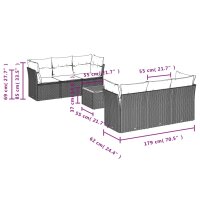 vidaXL 7-tlg. Garten-Sofagarnitur mit Kissen Schwarz Poly Rattan