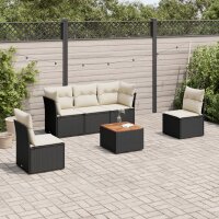 vidaXL 6-tlg. Garten-Sofagarnitur mit Kissen Schwarz Poly Rattan