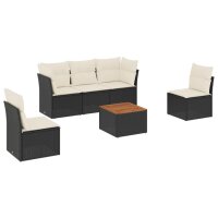 vidaXL 6-tlg. Garten-Sofagarnitur mit Kissen Schwarz Poly Rattan