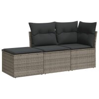 vidaXL 3-tlg. Garten-Sofagarnitur mit Kissen Grau Poly Rattan