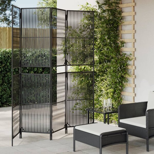 vidaXL Paravent 4-tlg. Schwarz Poly Rattan