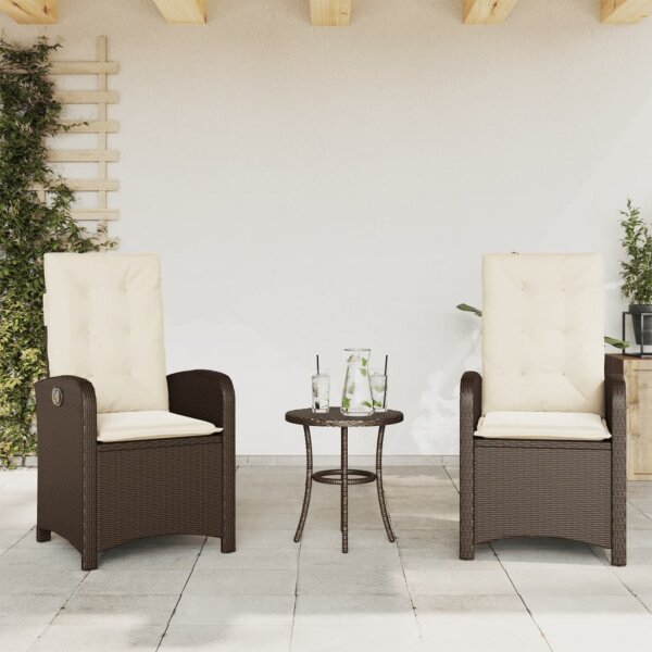 vidaXL Gartensessel mit Kissen 2 Stk. Verstellbar Braun Poly Rattan