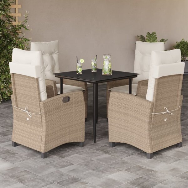 vidaXL 5-tlg. Garten-Essgruppe mit Kissen Beige Poly Rattan