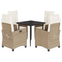 vidaXL 5-tlg. Garten-Essgruppe mit Kissen Beige Poly Rattan