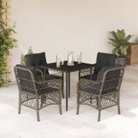 vidaXL 5-tlg. Garten-Essgruppe mit Kissen Grau Poly Rattan