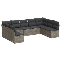 vidaXL 9-tlg. Garten-Sofagarnitur mit Kissen Grau Poly Rattan