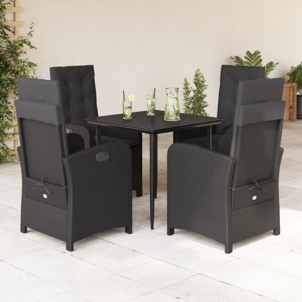 vidaXL 5-tlg. Garten-Essgruppe mit Kissen Schwarz Poly Rattan