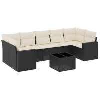 vidaXL 8-tlg. Garten-Sofagarnitur mit Kissen Schwarz Poly Rattan