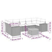 vidaXL 8-tlg. Garten-Sofagarnitur mit Kissen Grau Poly Rattan