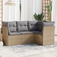 vidaXL 4-tlg. Garten-Sofagarnitur mit Kissen Beige Poly Rattan