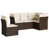 vidaXL 5-tlg. Garten-Sofagarnitur mit Kissen Braun Poly Rattan