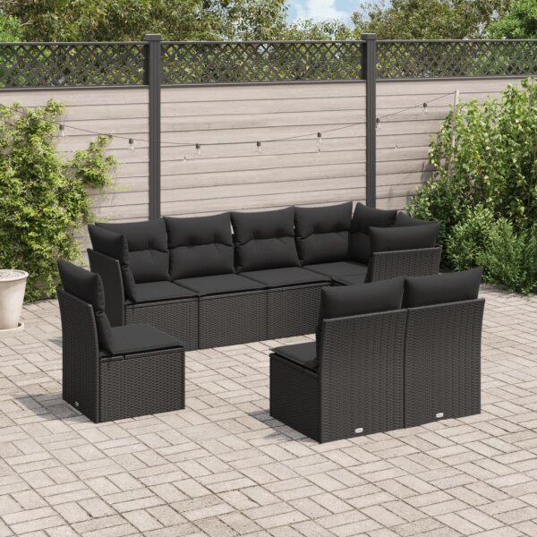 vidaXL 8-tlg. Garten-Sofagarnitur mit Kissen Schwarz Poly Rattan