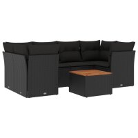 vidaXL 7-tlg. Garten-Sofagarnitur mit Kissen Schwarz Poly...