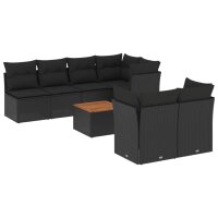 vidaXL 8-tlg. Garten-Sofagarnitur mit Kissen Schwarz Poly Rattan