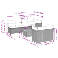 vidaXL 8-tlg. Garten-Sofagarnitur mit Kissen Schwarz Poly Rattan