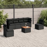 vidaXL 7-tlg. Garten-Sofagarnitur mit Kissen Schwarz Poly...