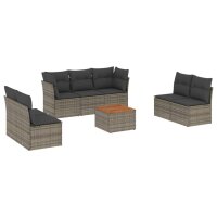 vidaXL 8-tlg. Garten-Sofagarnitur mit Kissen Grau Poly Rattan