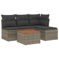 vidaXL 5-tlg. Garten-Sofagarnitur mit Kissen Grau Poly...