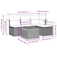 vidaXL 5-tlg. Garten-Sofagarnitur mit Kissen Grau Poly Rattan