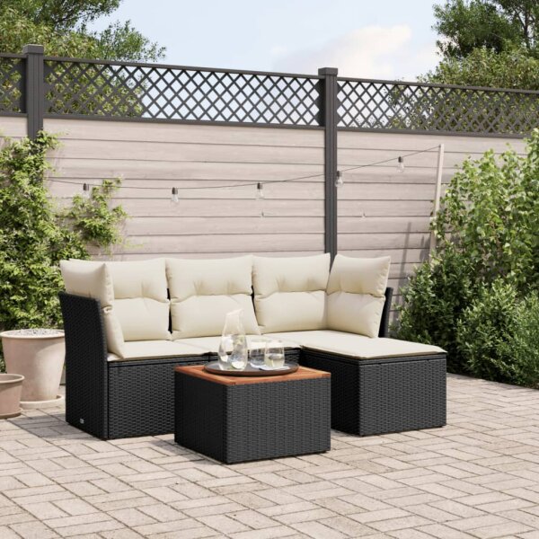 vidaXL 5-tlg. Garten-Sofagarnitur mit Kissen Schwarz Poly Rattan