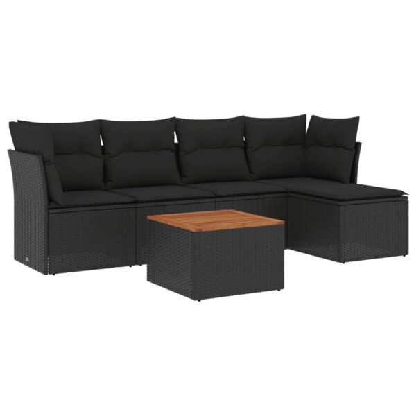 vidaXL 6-tlg. Garten-Sofagarnitur mit Kissen Schwarz Poly Rattan