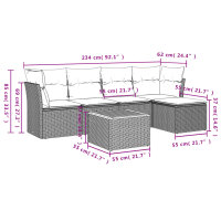 vidaXL 6-tlg. Garten-Sofagarnitur mit Kissen Schwarz Poly Rattan