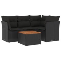 vidaXL 5-tlg. Garten-Sofagarnitur mit Kissen Schwarz Poly...