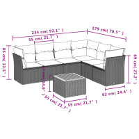 vidaXL 7-tlg. Garten-Sofagarnitur mit Kissen Grau Poly Rattan